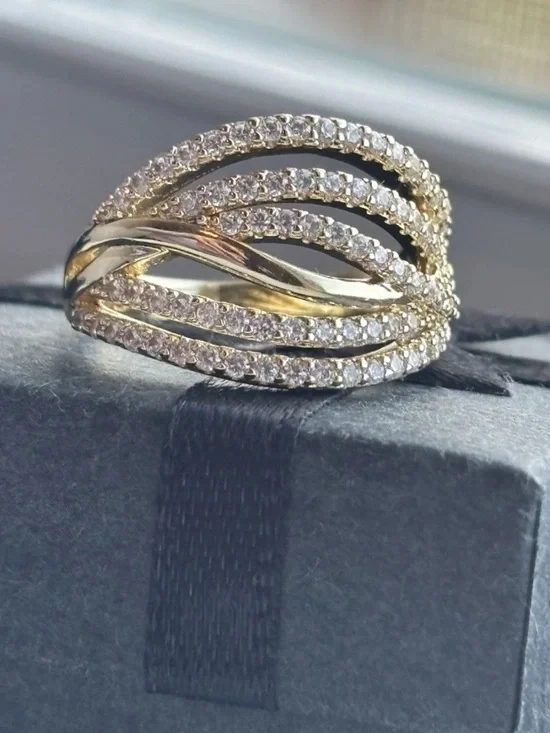 Gold Plated Multi Band Pave CZ Ring Size 6 Layered Wrap Statement Ring - Picture 8 of 11